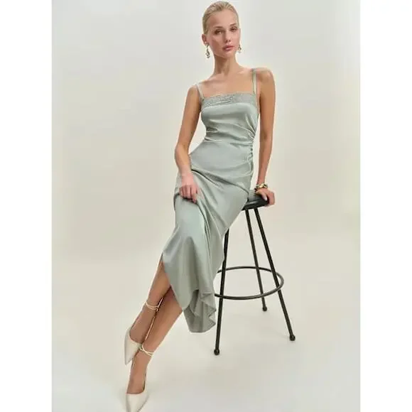 Reformation Vesper Satin Dress Salvia - Picture 2 of 11